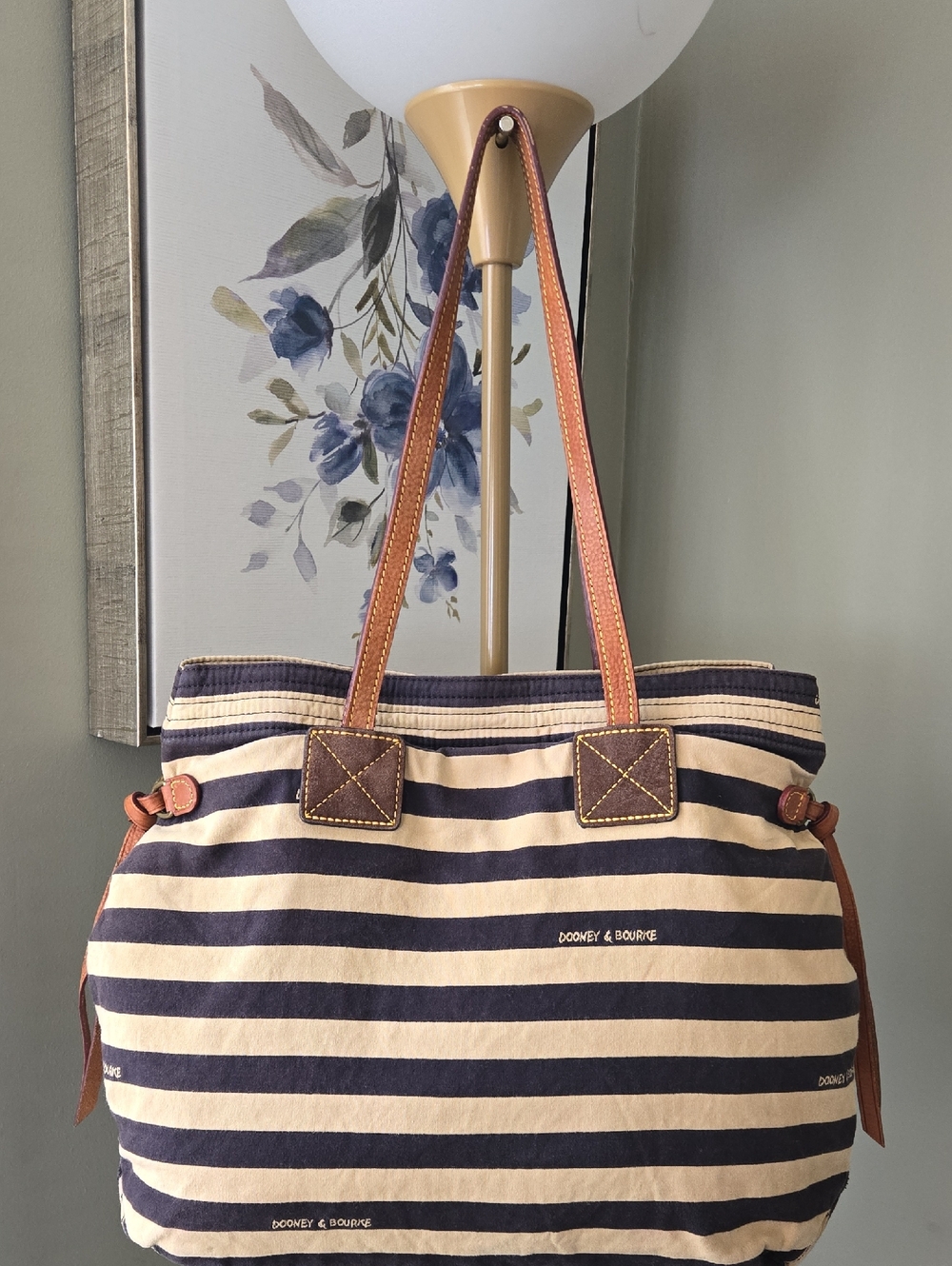 Dooney & Bourke Navy and Cream Striped Canvas Tote